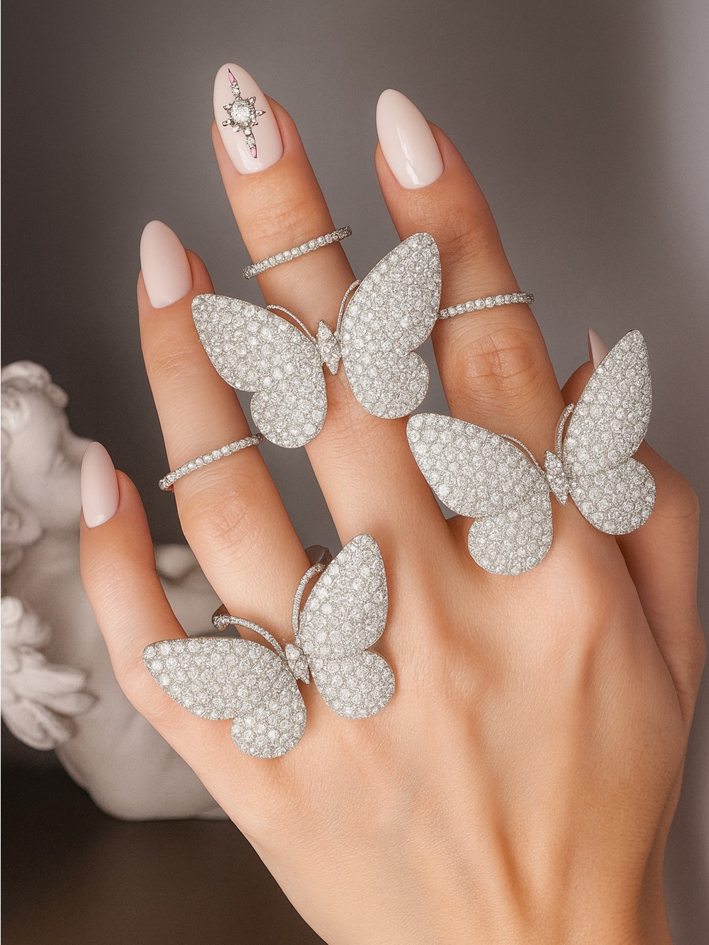 Crystal Butterfly Cocktail Ring - White Pavé Statement